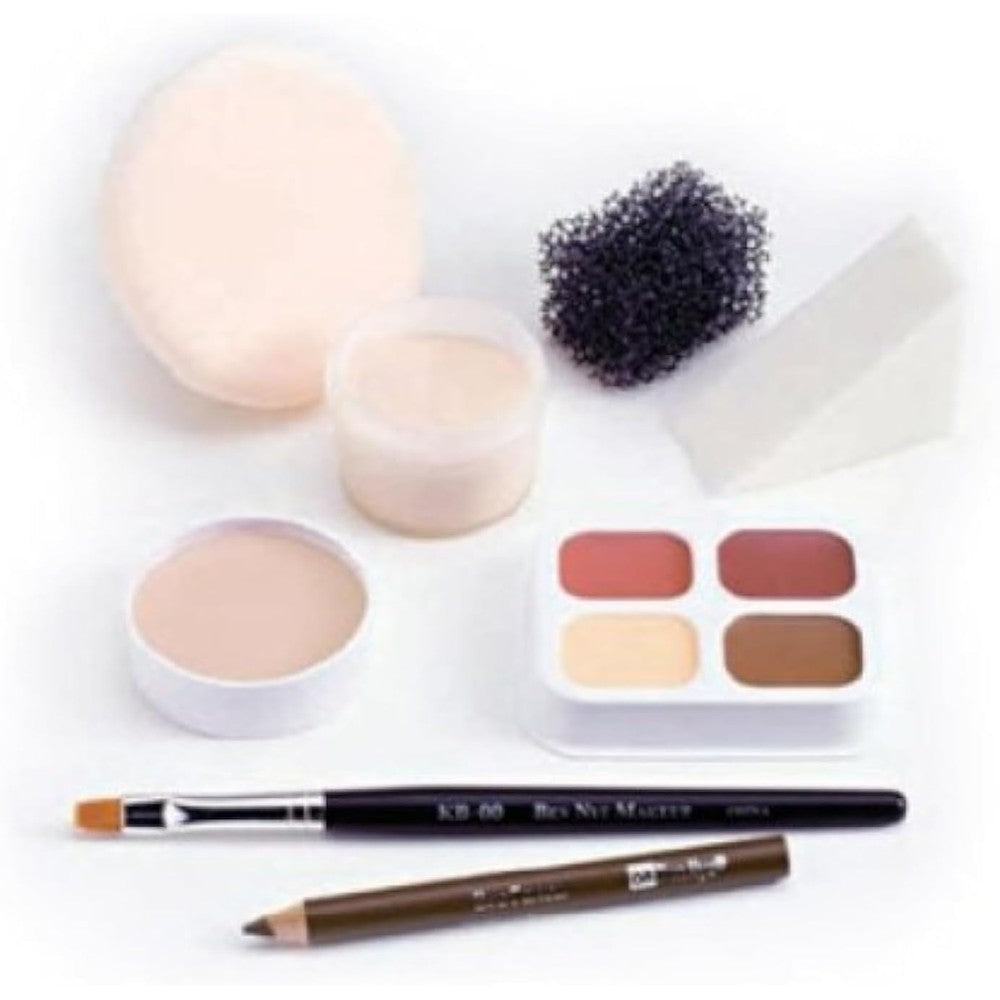Ben Nye Theatrical Creme Personal Kit Fair Lightest palette front view showing components