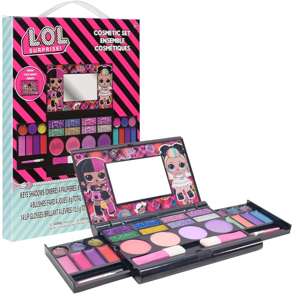 Townley Girl L.O.L. Surprise kids cosmetic compact set front view open showing eyeshadows and mirror