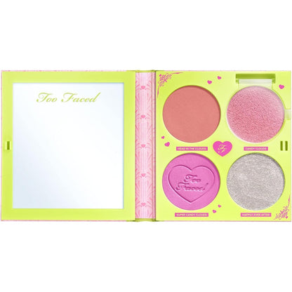 Too Faced Fairytale Crush Blush and Highlighter Set front view open palette showcasing four shades.
