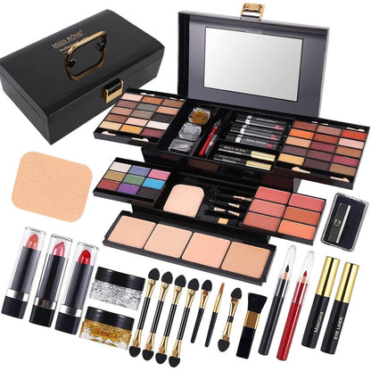 Miss Rose 58 Color Professional Makeup Palette front view of open multi-tier case.