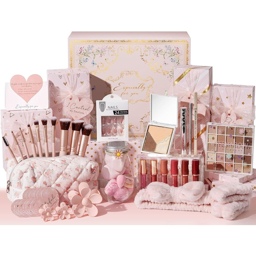 Qinline Teen Girl Trendy Stuff Makeup Gift Set front view showcasing the main outer presentation box.
