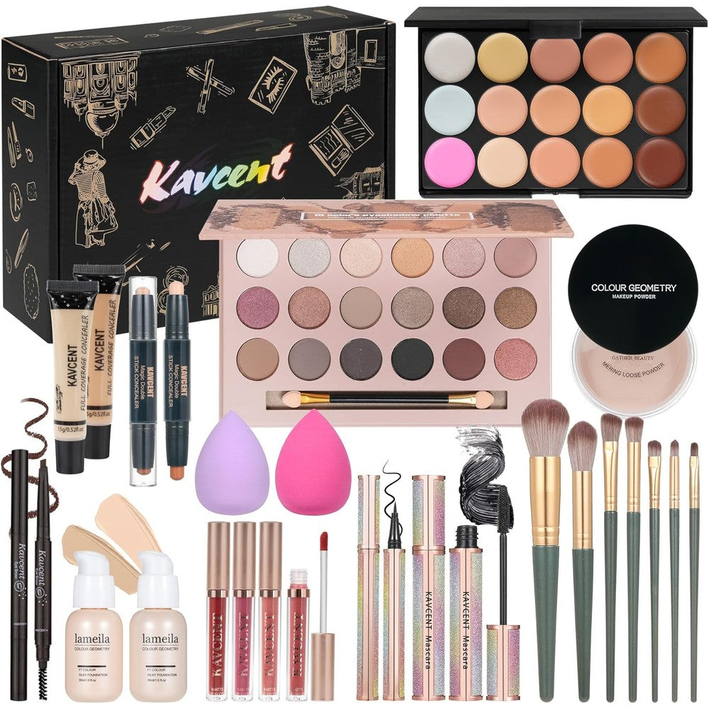 Kavcent All In One Makeup Kit front view showing the complete cosmetics gift box set