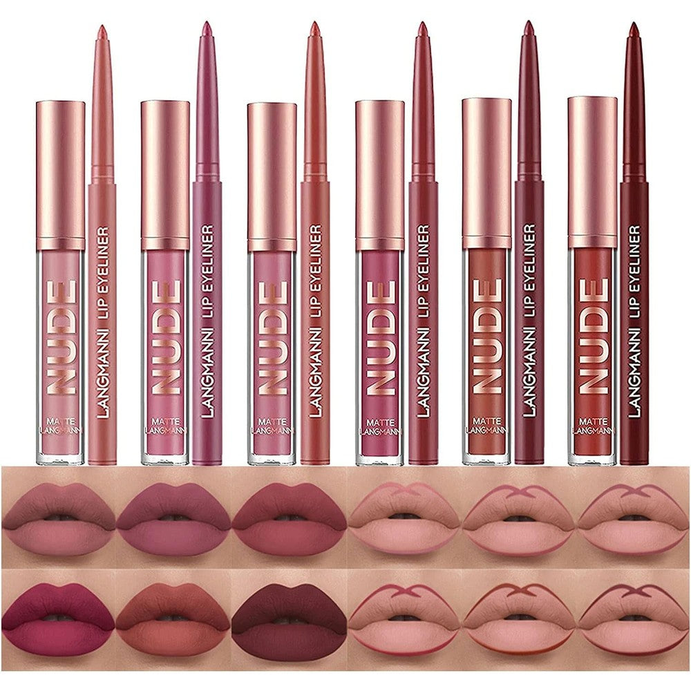 BestLand 12 Piece Matte Liquid Lipstick and Lip Liner Makeup Set front view showcasing the complete 12 count collection.
