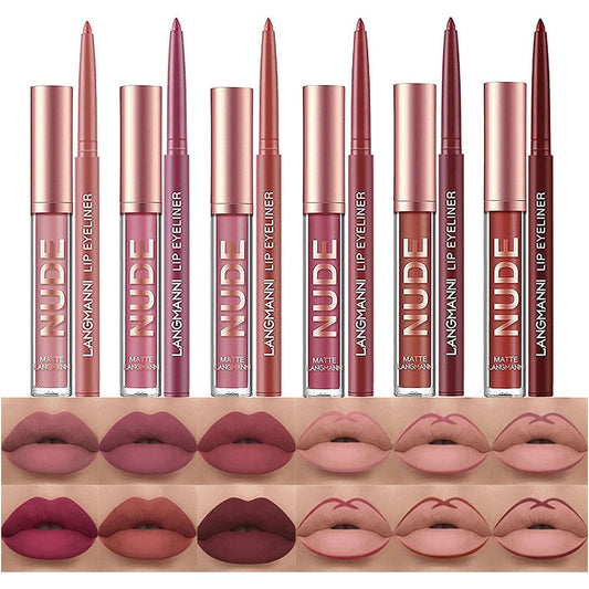 BestLand 12 Piece Matte Liquid Lipstick and Lip Liner Makeup Set front view showcasing the complete 12 count collection.