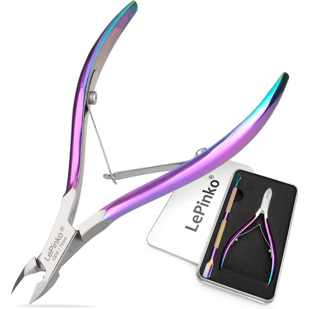 LePinko professional cuticle trimmer with rainbow finish