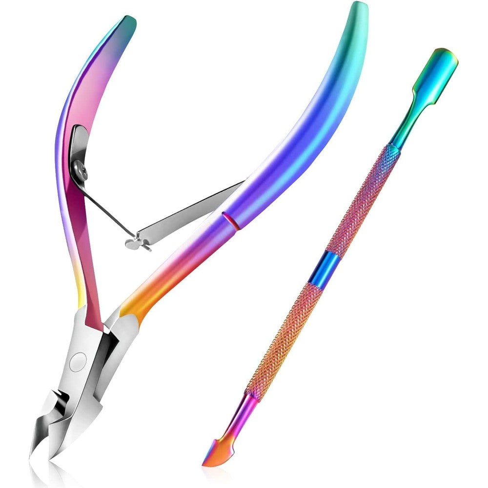 Easkep cuticle trimmer and pusher set in rainbow finish