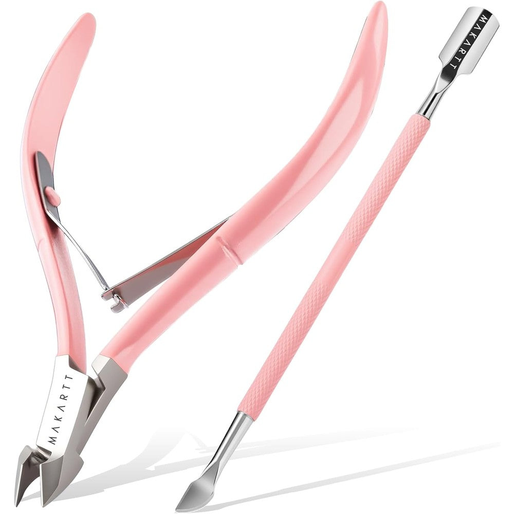Makartt cuticle trimmer and pusher set in pink front view