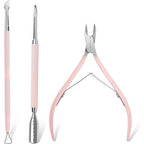Makartt 3 piece pink cuticle trimmer and pusher set front view