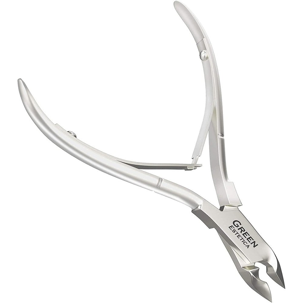 Green Estetica professional stainless steel cuticle nipper front view