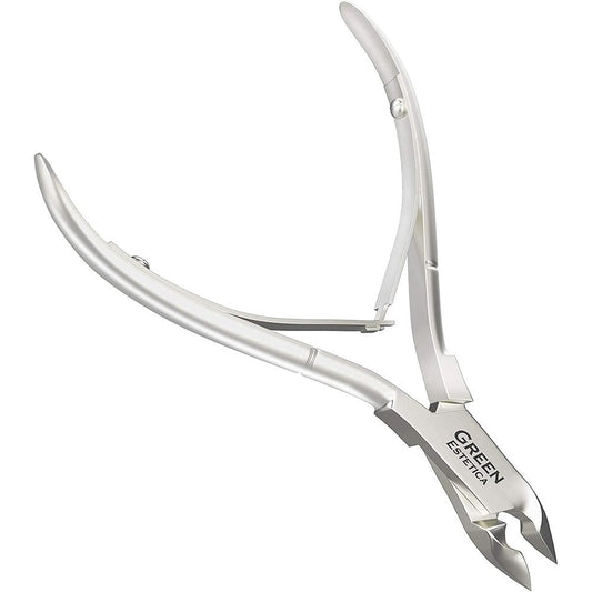 Green Estetica professional stainless steel cuticle nipper front view
