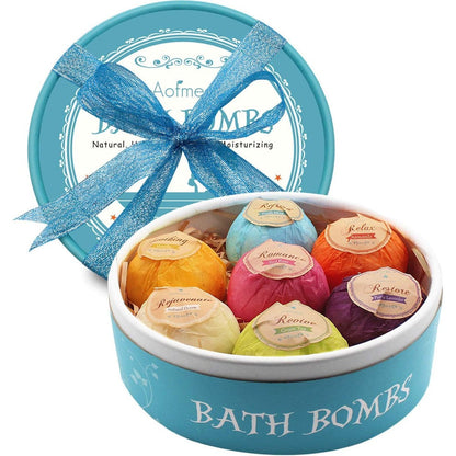 Aofmee Bath Bombs Gift Set With Essential Oils And Shea Butter For Relaxation And Moisturizing Skin 7 Count