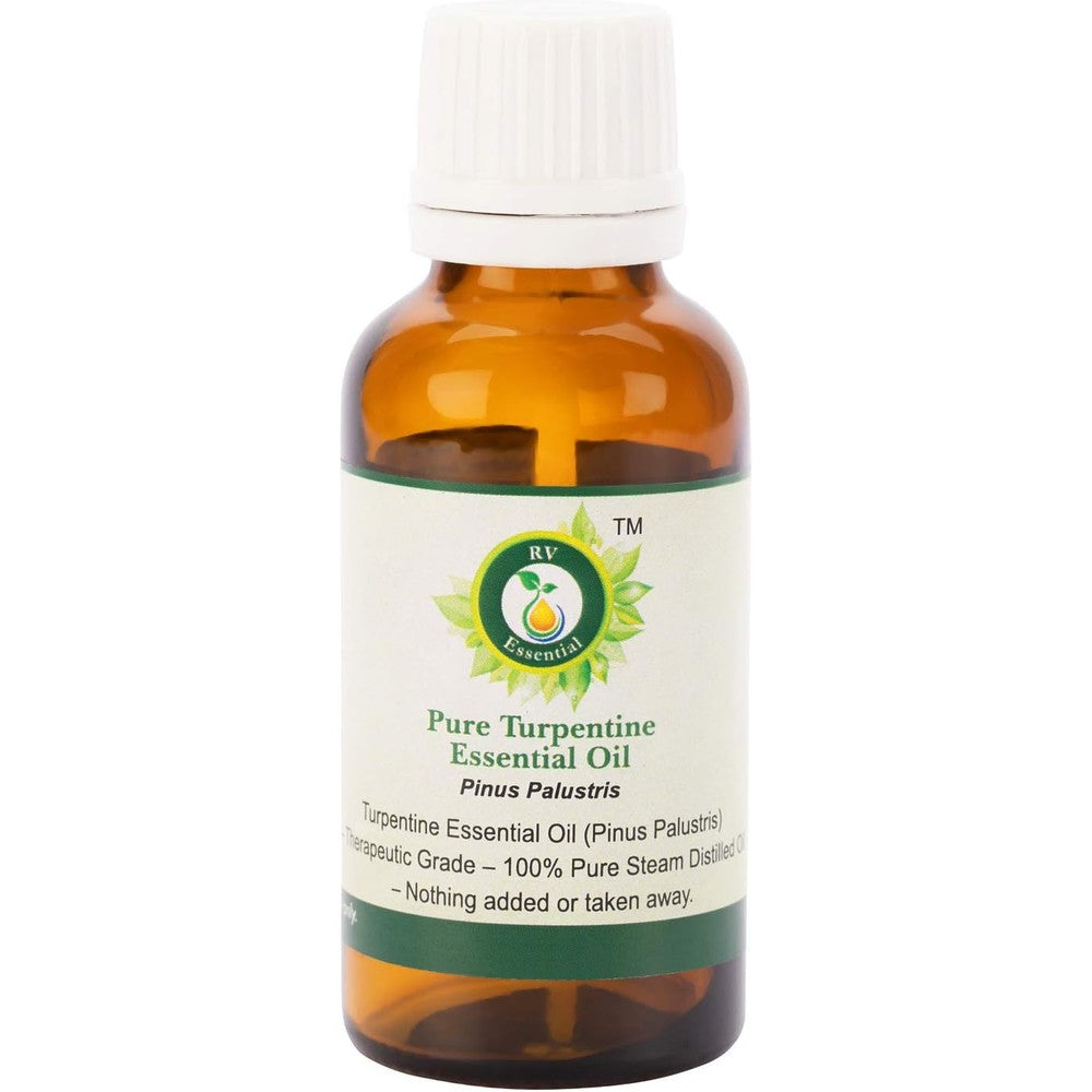 R V Essential Pure Turpentine Essential Oil bottle front view