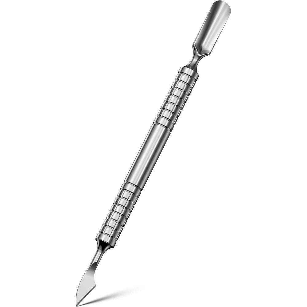 FERYES upgraded dual head cuticle pusher tool front view for salon manicure