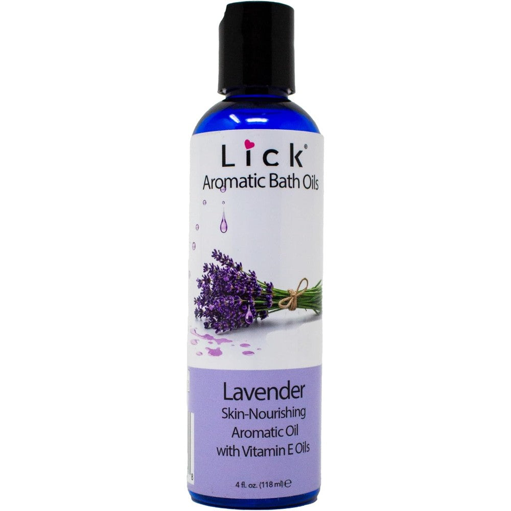 Lick lavender aromatic bath oil front view bottle with label