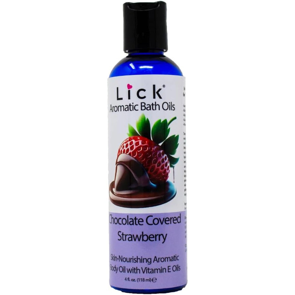 Lick chocolate covered strawberry aromatic bath oil front view bottle