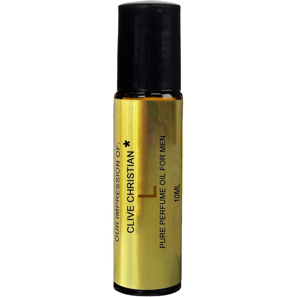 Perfume Studio Impression Oil For Men front view bottle with golden label and amber glass.