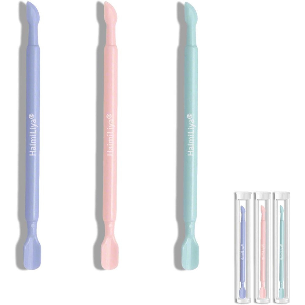 HaimiLiya 3 piece plastic cuticle pusher set with protective tubes.