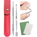 Kunshnbei pre-treatment cuticle pusher set front view with red storage pouch.