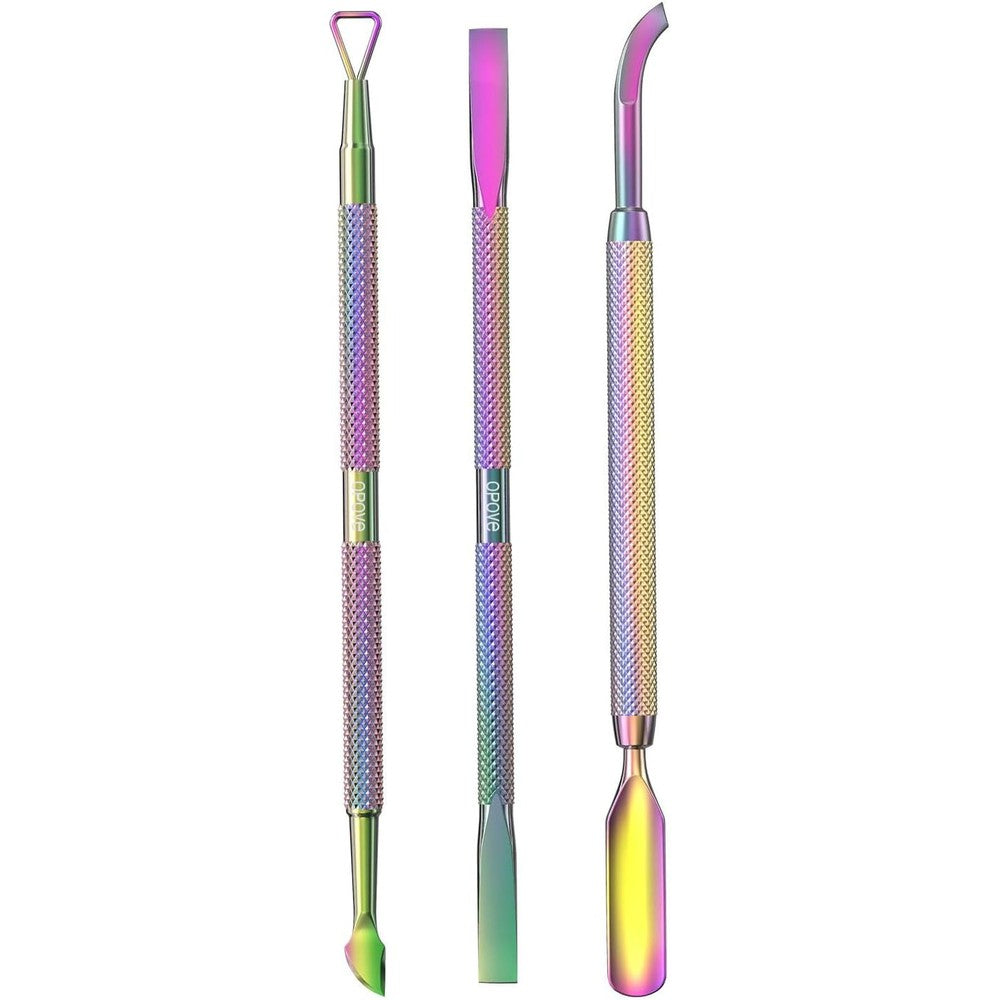 Opove professional stainless steel cuticle pusher 3 piece set front view