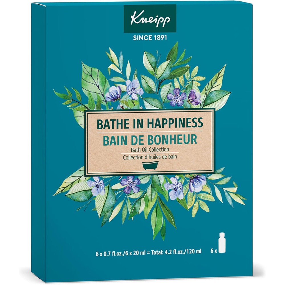 Kneipp Bathe in Happiness 6-Piece Bath Oil Set front view packaging for aromatherapy