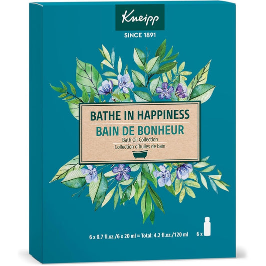 Kneipp Bathe in Happiness 6-Piece Bath Oil Set front view packaging for aromatherapy