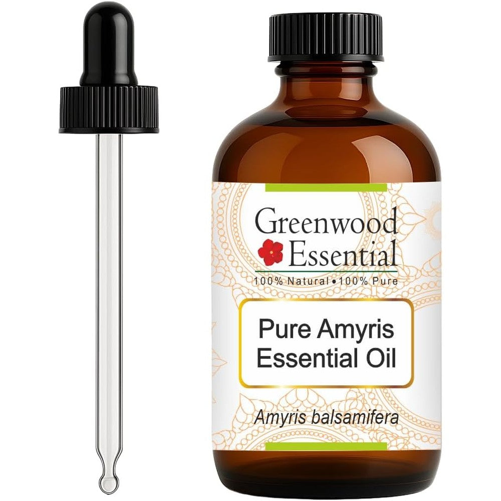Greenwood Essential pure amyris essential oil front view bottle with glass dropper