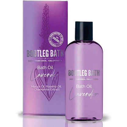 Bootleg Bath Lavender Bath Oil front view bottle for premium aromatherapy soaking