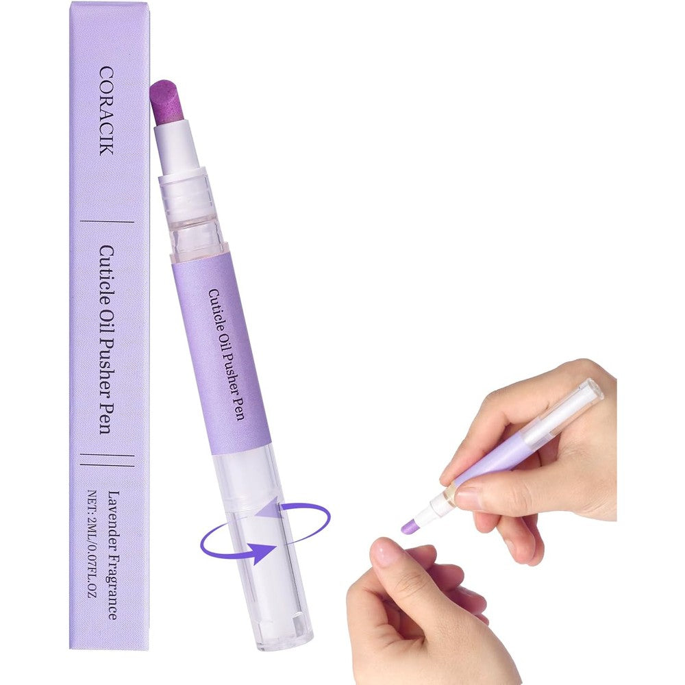 CORACIK Ceramic Cuticle Pusher and Oil Pen purple variant front view for home manicure.