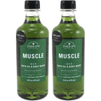 Village Naturals Therapy muscle relief foaming bath oil and body wash front view bottle