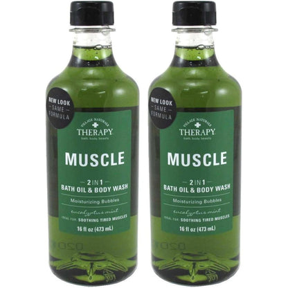 Village Naturals Therapy Muscle Relief Foaming Bath Oil and Body Wash pack of two front view