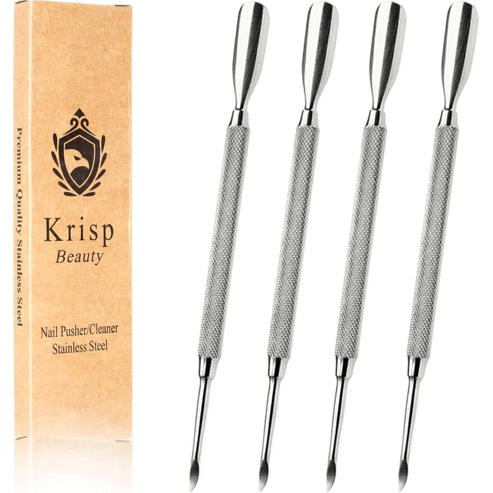 Krisp Beauty professional stainless steel cuticle pusher set front view
