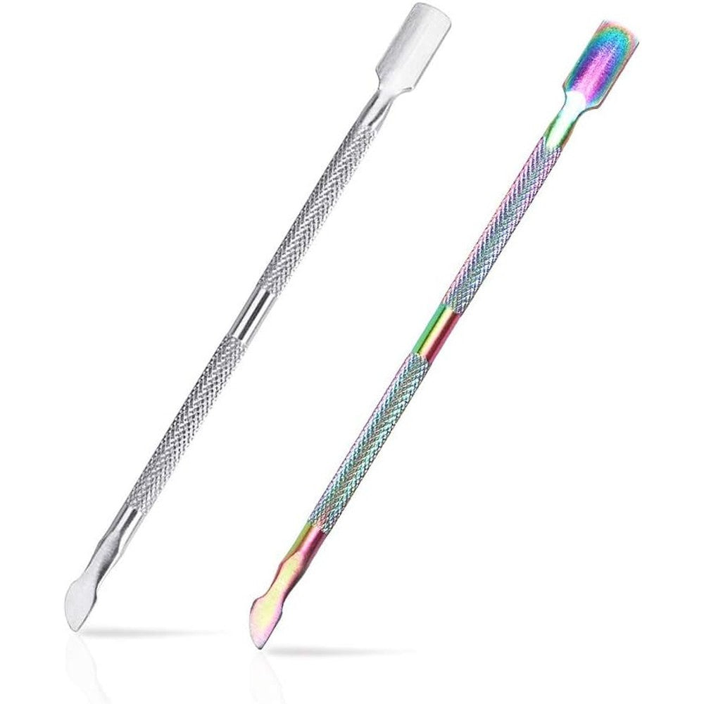 Fulinjoy 2 piece stainless steel cuticle pusher and cutter set front view
