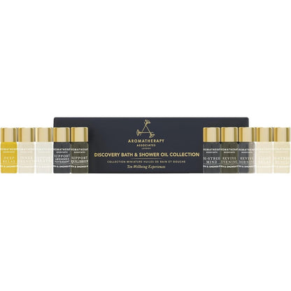 Aromatherapy Associates Miniature Bath And Shower Oil Collection front view of decorative gift box with ten luxury essential oil blends