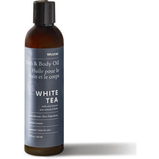 Westin White Tea Aloe Bath and Body Oil eight ounce front view luxury skincare