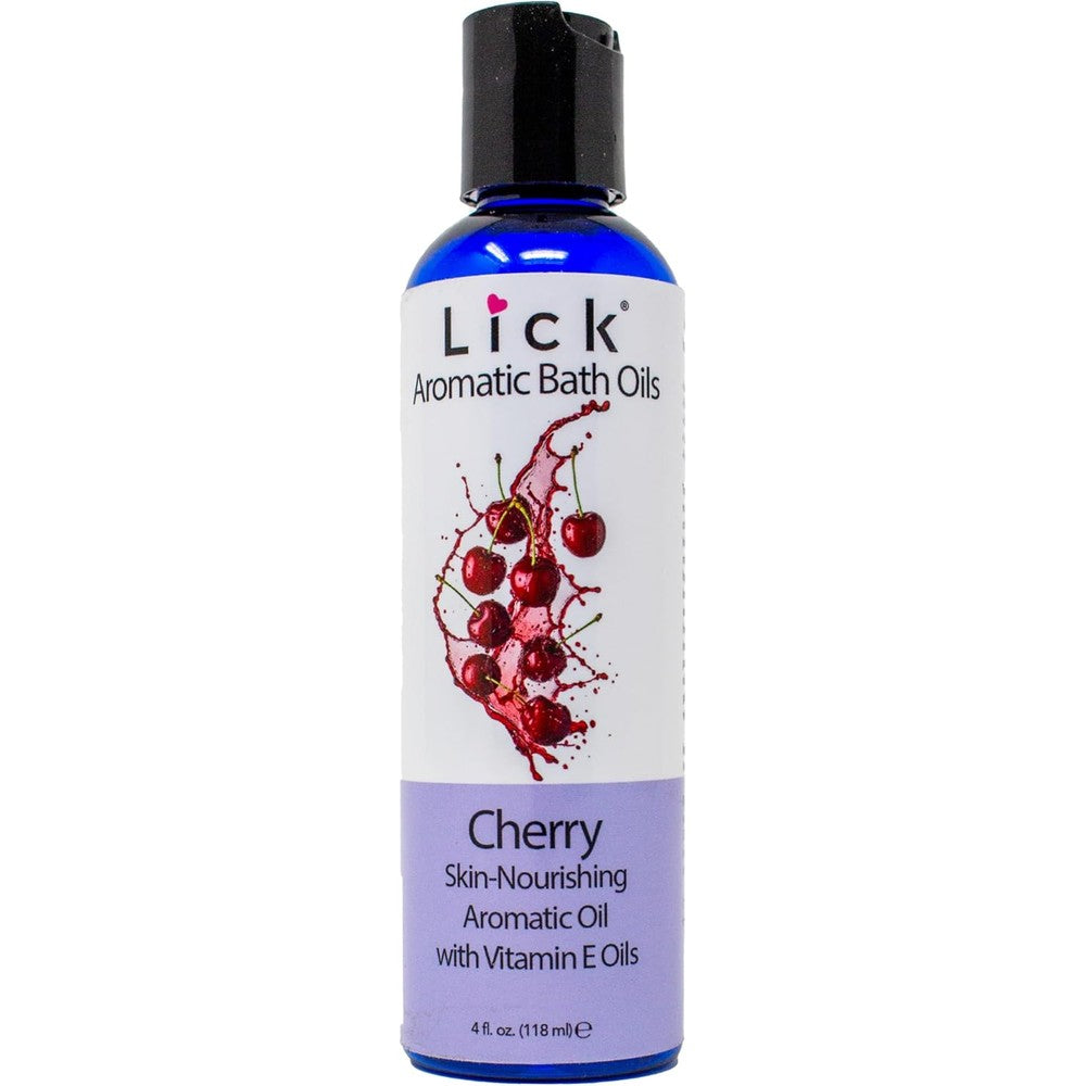 Lick Cherry Aromatic Bath Oil front view bottle packaging