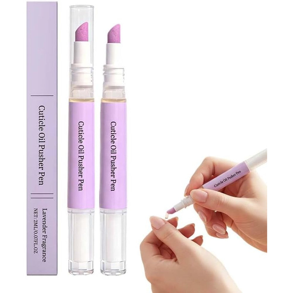 Rudra Retails 2-in-1 cuticle pusher and oil pen set front view showing ceramic tip