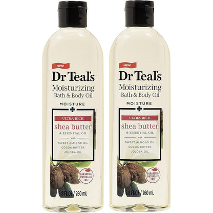 Dr. Teal's Moisturizing Bath and Body Oil two pack front view for deep body hydration.