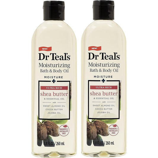 Dr. Teal's Moisturizing Bath and Body Oil two pack front view for deep body hydration.