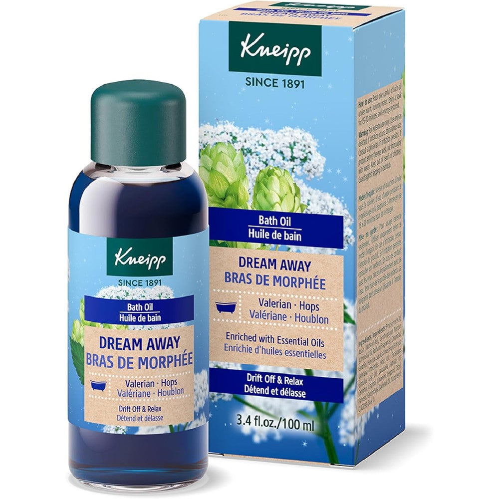 Kneipp Dream Away Valerian And Hops Bath Oil front view bottle packaging