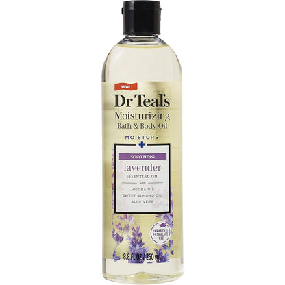 Dr Teal's Moisturizing Bath and Body Oil Lavender front view showing the product bottle.