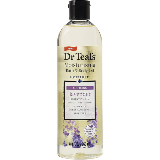 Dr Teal's Moisturizing Bath and Body Oil Lavender front view showing the product bottle.