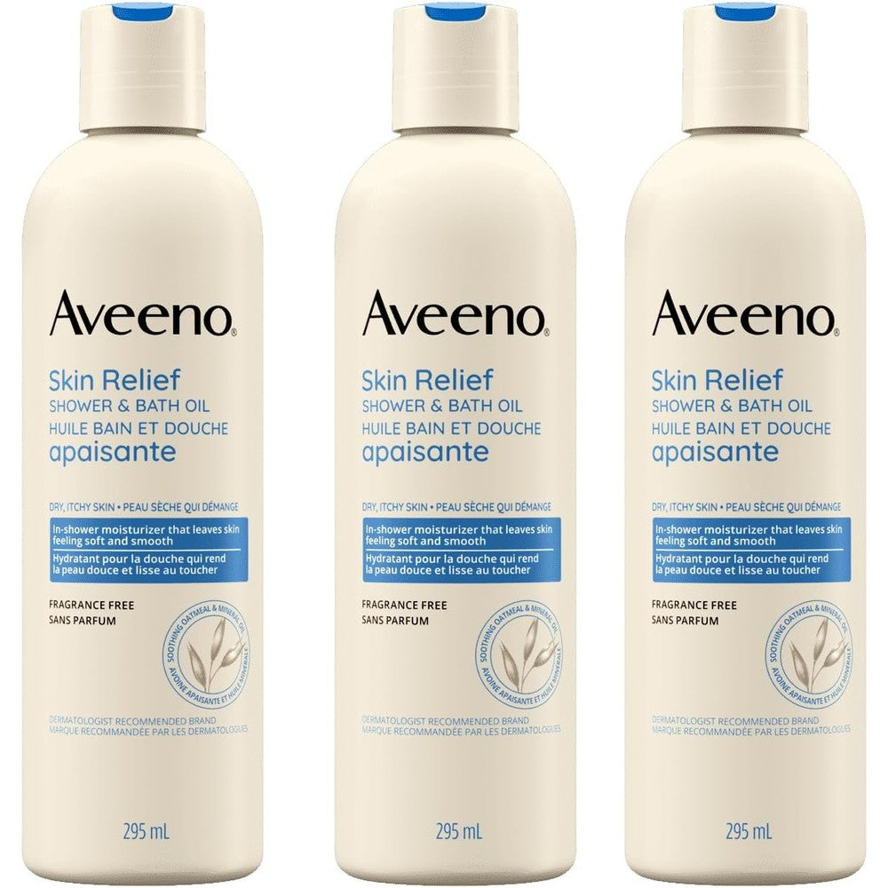 Aveeno Skin Relief Shower And Bath Oil front view bottle packaging