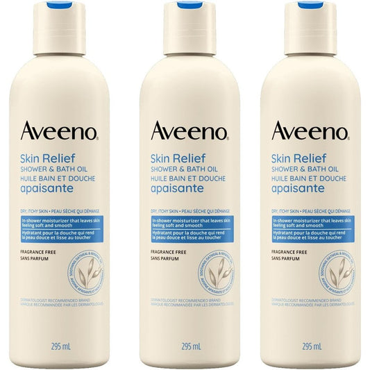 Aveeno Skin Relief Shower and Bath Oil 10 ounce bottles in a three pack value set & best gentle shampoo for color treated hair