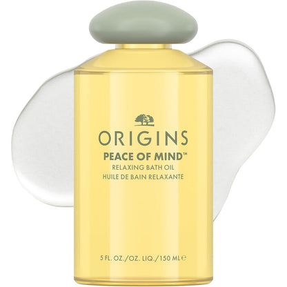 Origins Peace of Mind Relaxing Bath Oil front view bottle with green cap