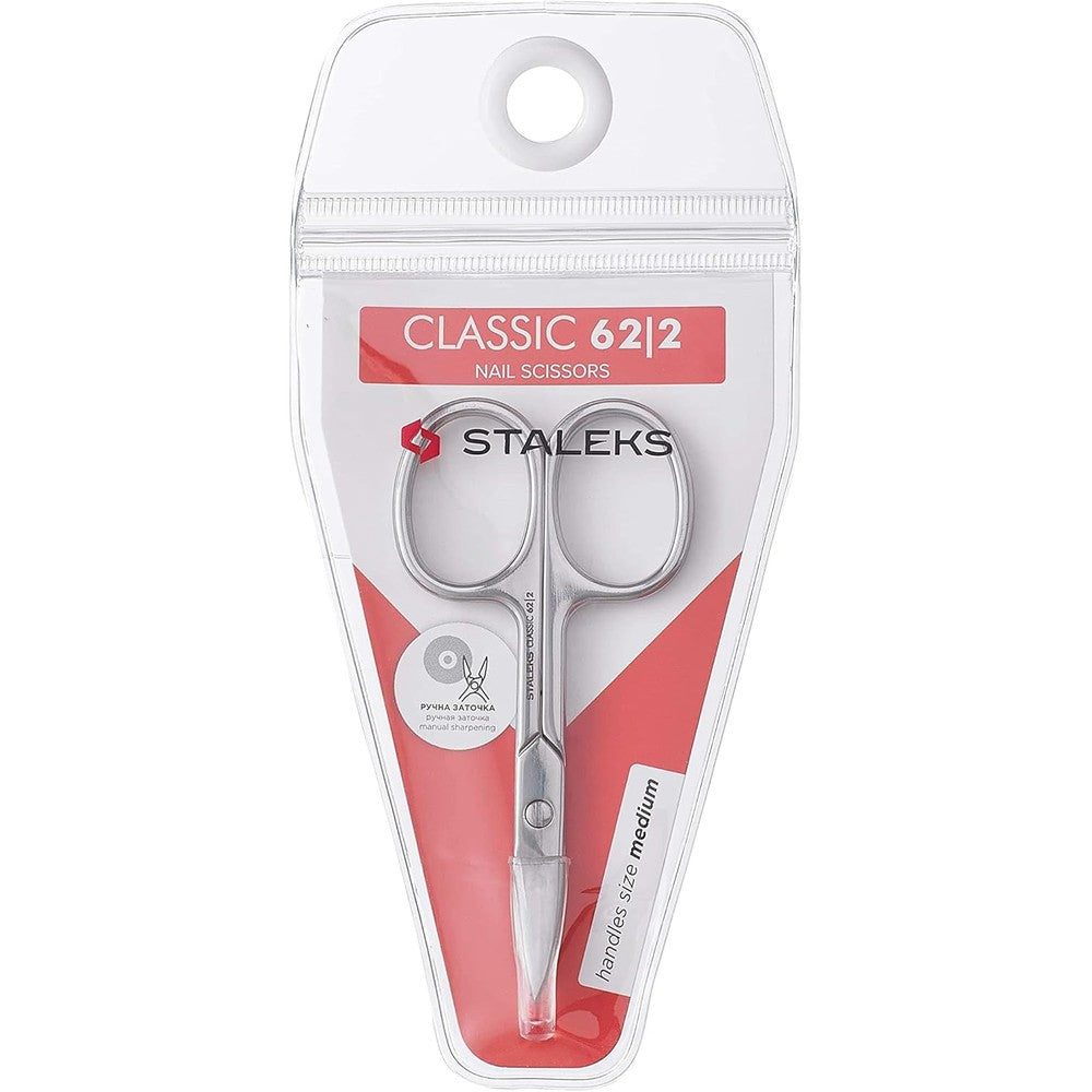 Staleks Classic 62 Type 2 nail scissors front view showcasing curved thick blades.