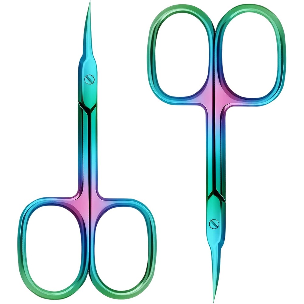Robohook precision multicolor stainless steel cuticle scissors front view for precise manicure grooming.
