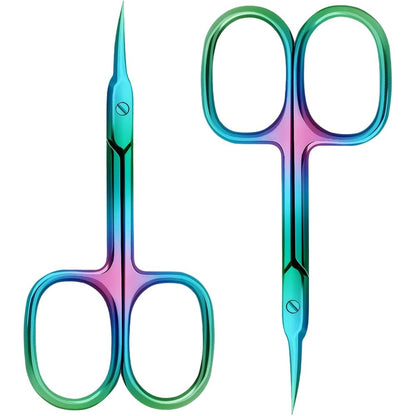 Robohook precision multicolor stainless steel cuticle scissors front view for precise manicure grooming.