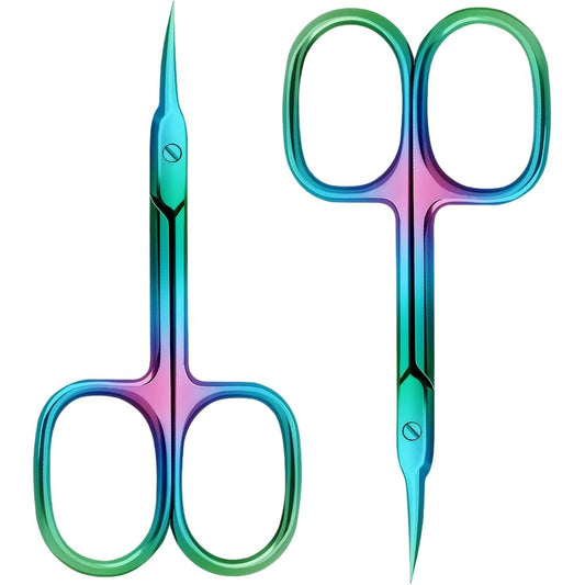 Robohook precision multicolor stainless steel cuticle scissors front view for precise manicure grooming.