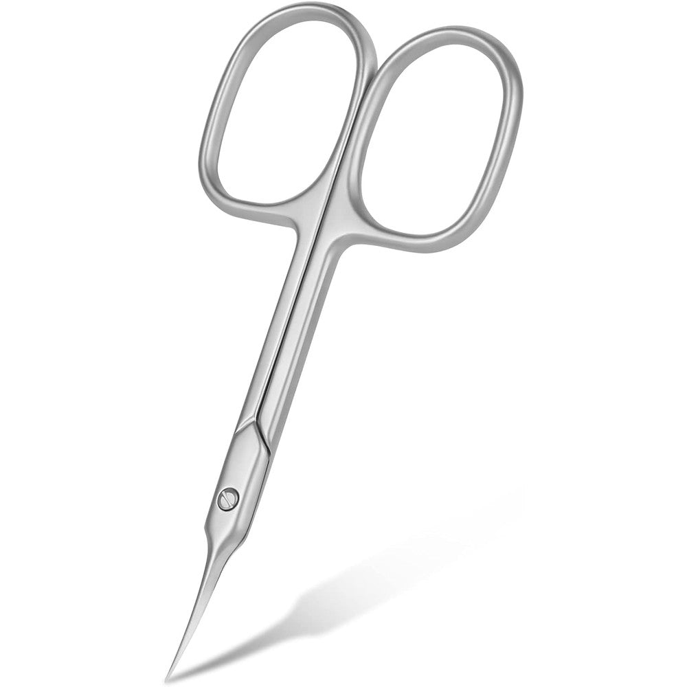 AOMIG cuticle scissors front view showing surgical grade stainless steel curved blade for precision grooming