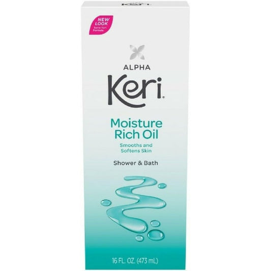 Keri Alpha Shower and Bath Moisture Rich Oil twin pack front view showing the sixteen ounce bottles.